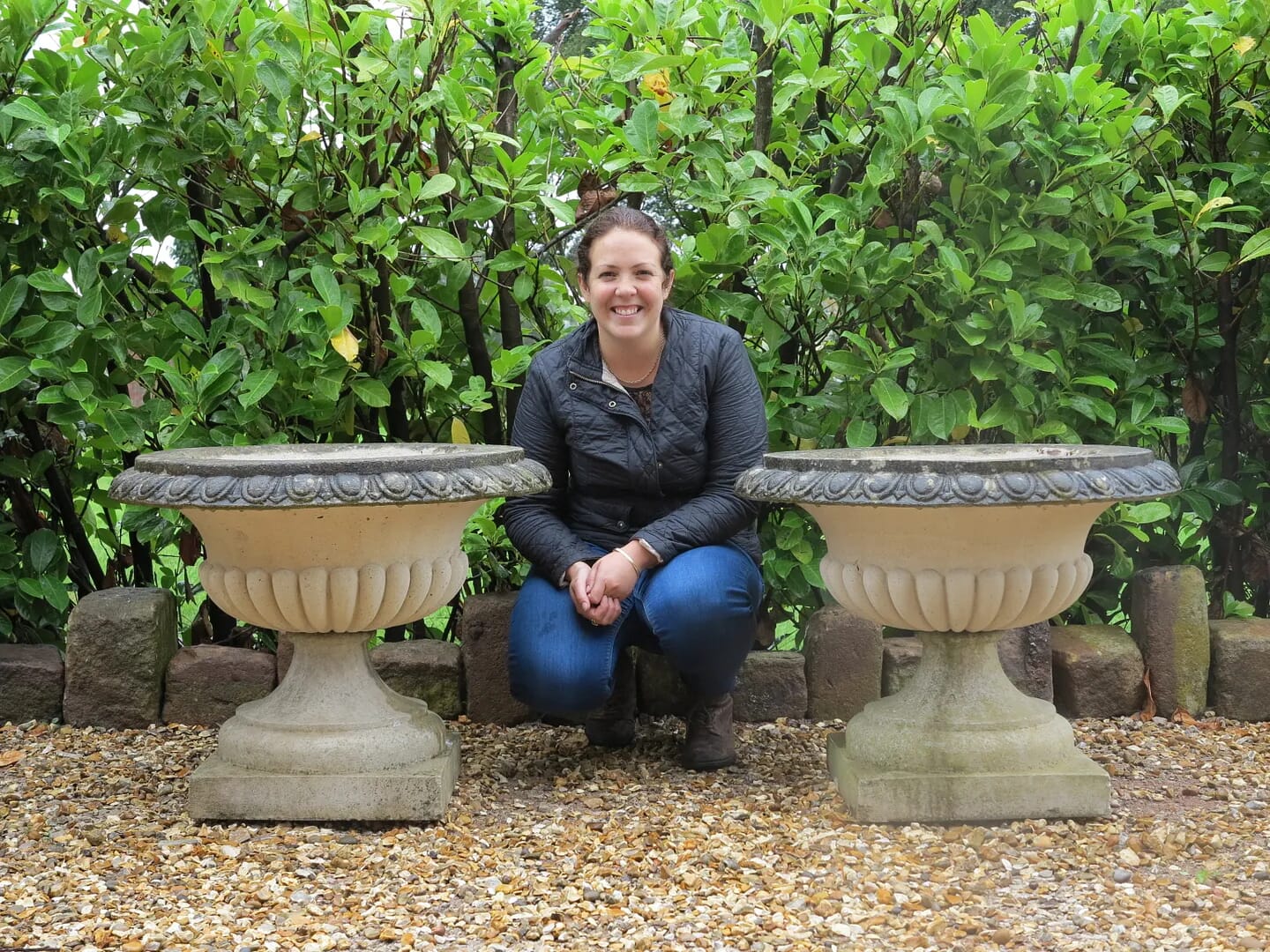 Pair of Reconstituted Stone Garden Planters / Urns - 8306