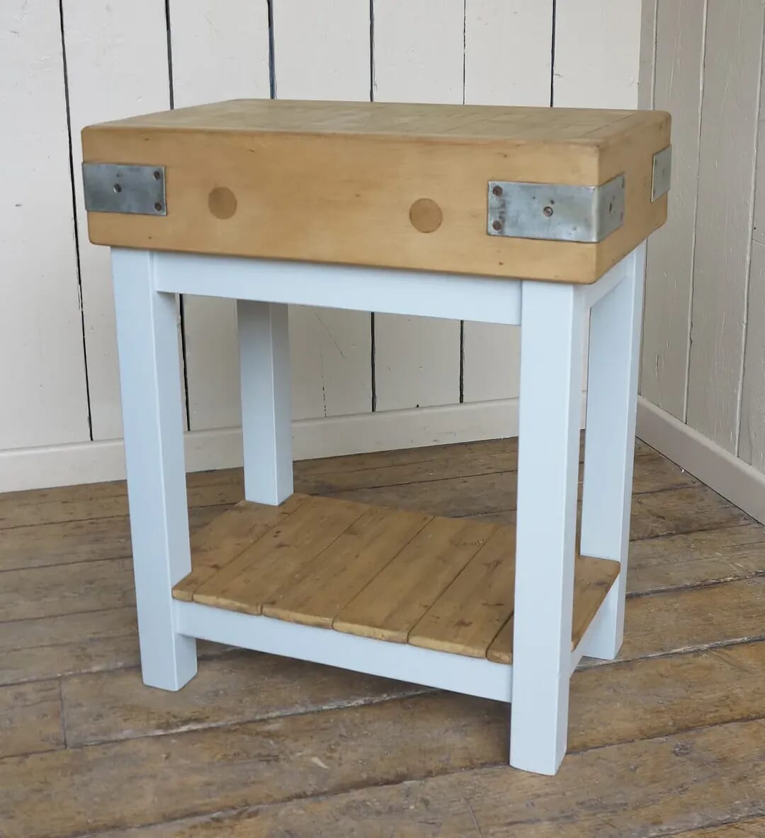 Antique Hand Painted Butchers Block with Shelf - 8310