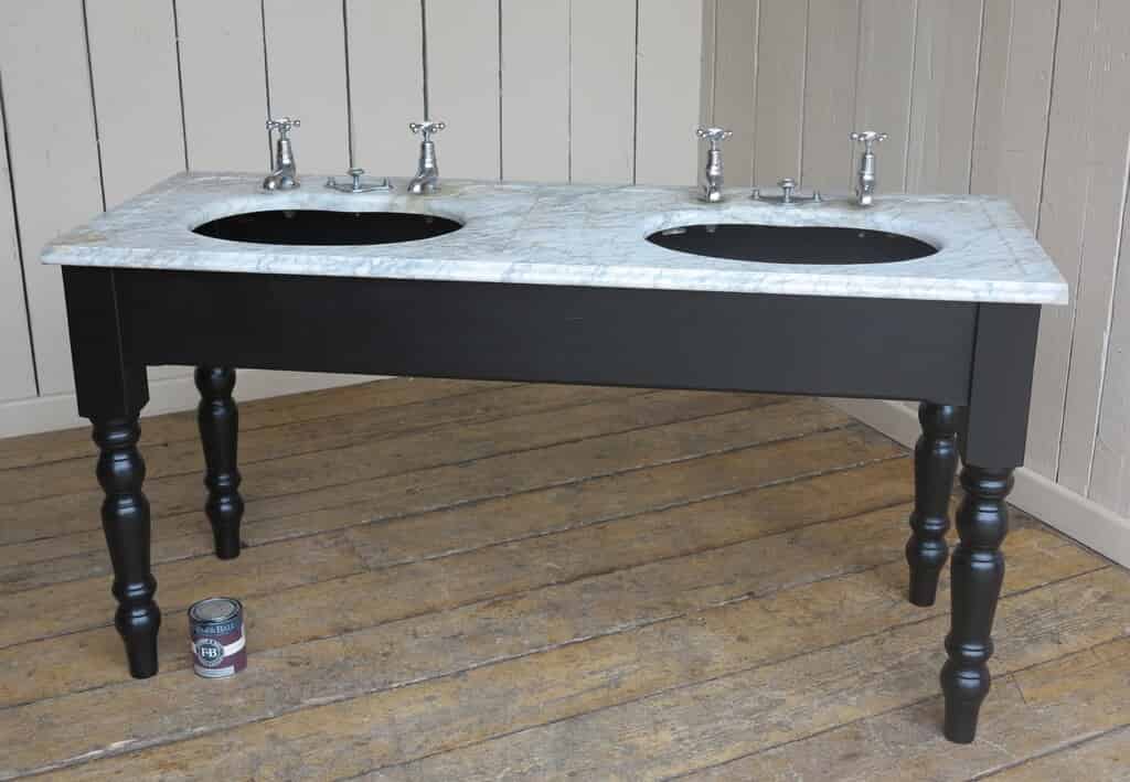 Reclaimed Wooden Base for Marble Double Sink Unit