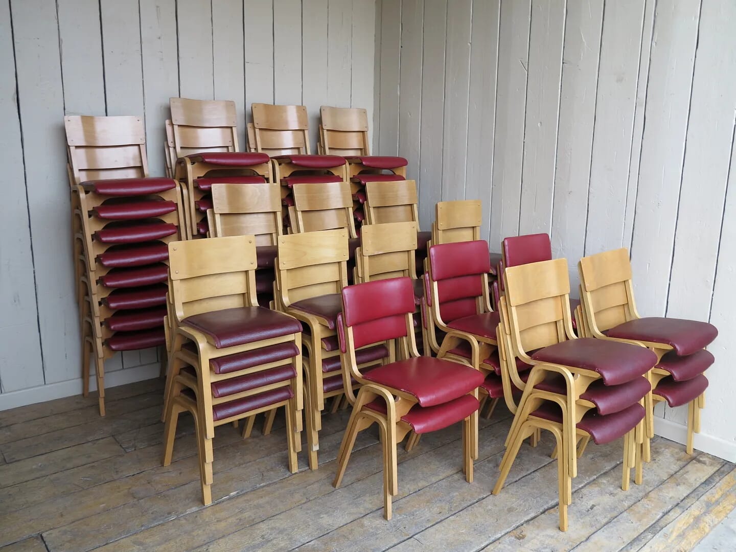 Vintage Reclaimed Old Wooden Stacking Chairs - 8311
