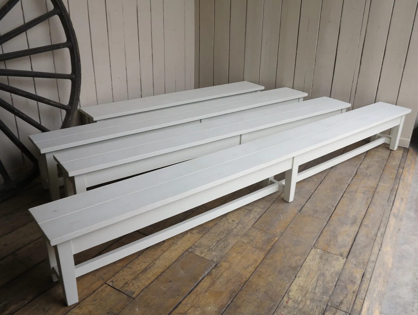 Reclaimed Lightly Distressed Pine Plank Top Benches  - D1290