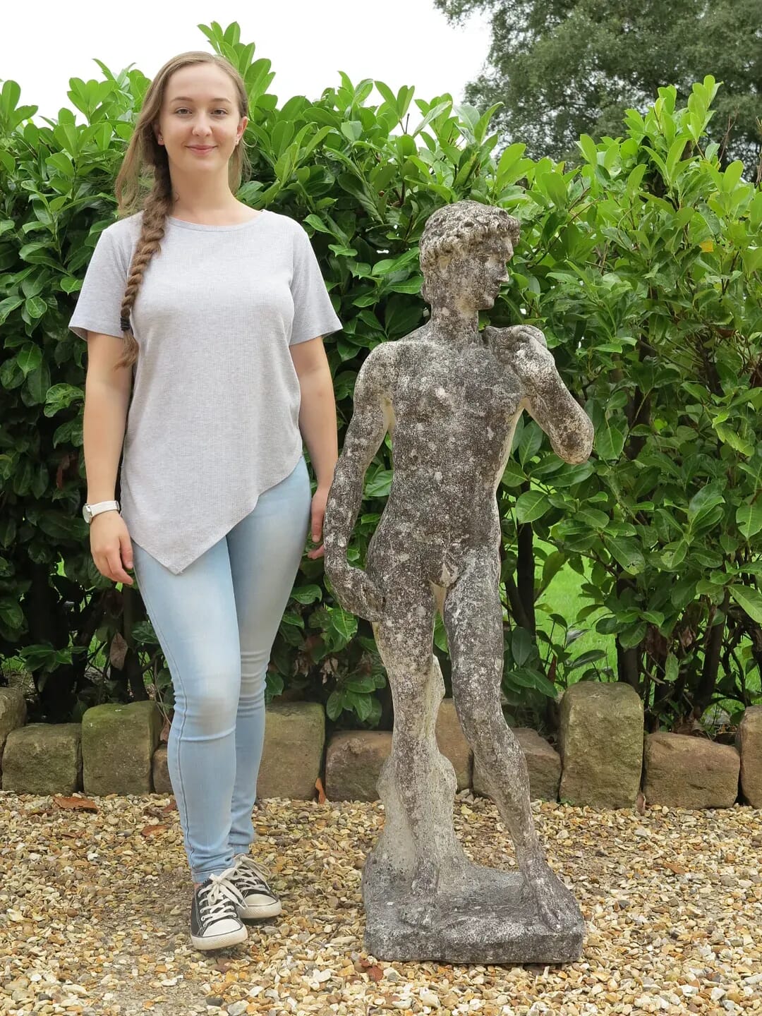 Excellent Vintage Reconstituted Stone Statue of David - 4766a