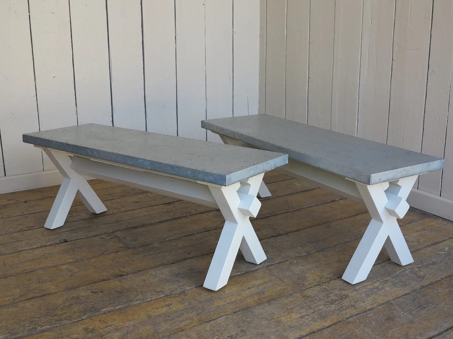 X Frame Zinc Bespoke Bench with Nail Top Finish - D1294