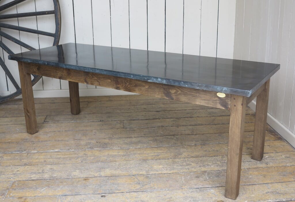 Bespoke Antiqued Zinc Kitchen Table With Waxed Base - D1297