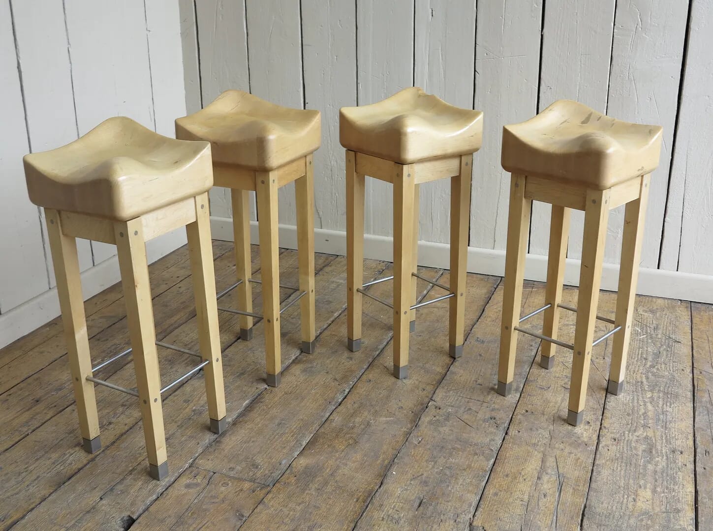 Set of 4 Butchers Block Top Kitchen and Dining Stools - 8316