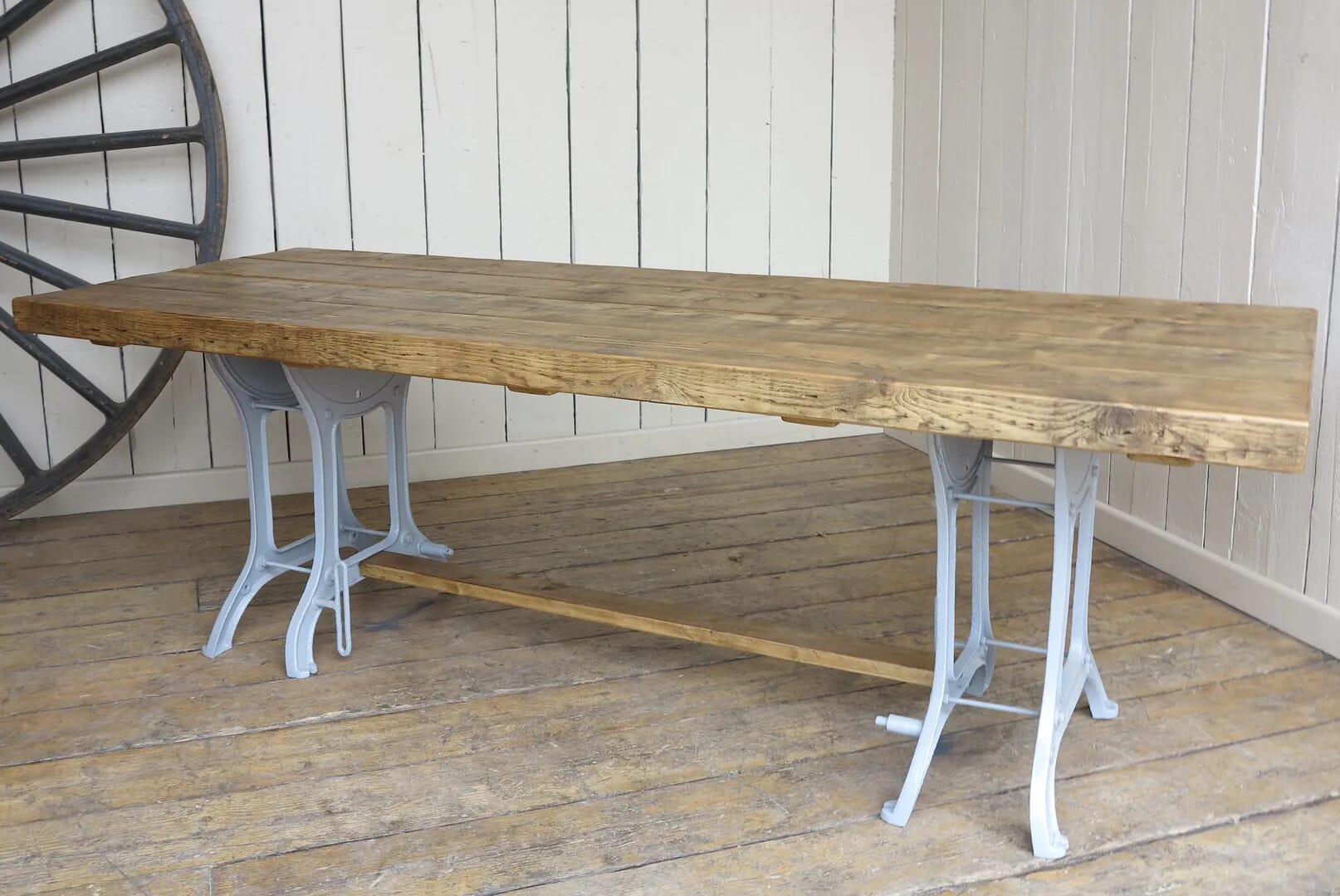 Reclaimed Pine Table with Antique Cast Iron Bases - D1298