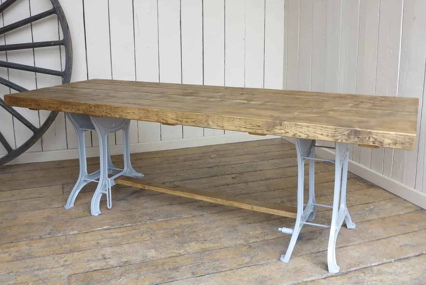 Reclaimed Pine Table with Antique Cast Iron Bases