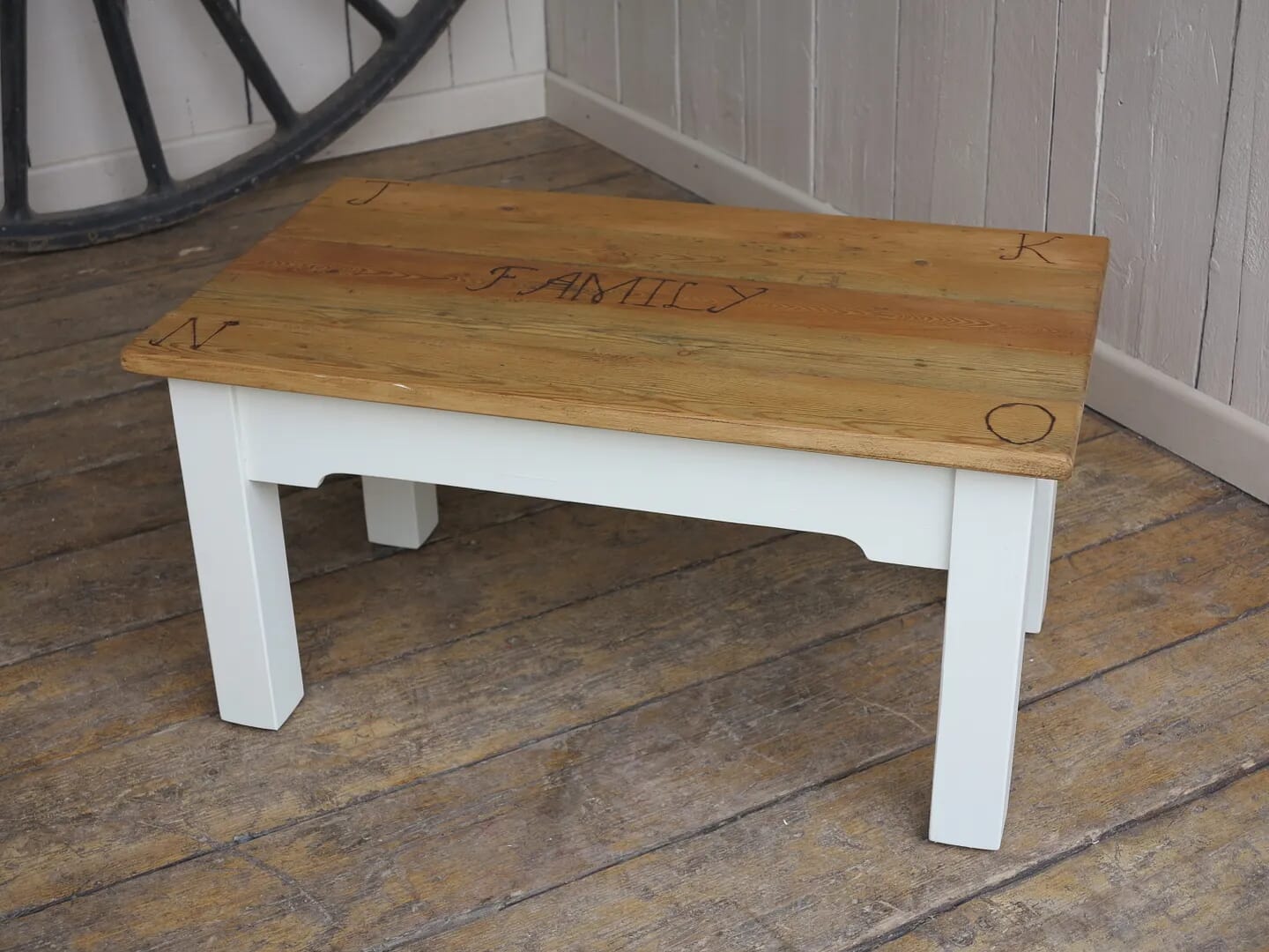 Reclaimed Pine Coffee Top Table With Engraving - D1300