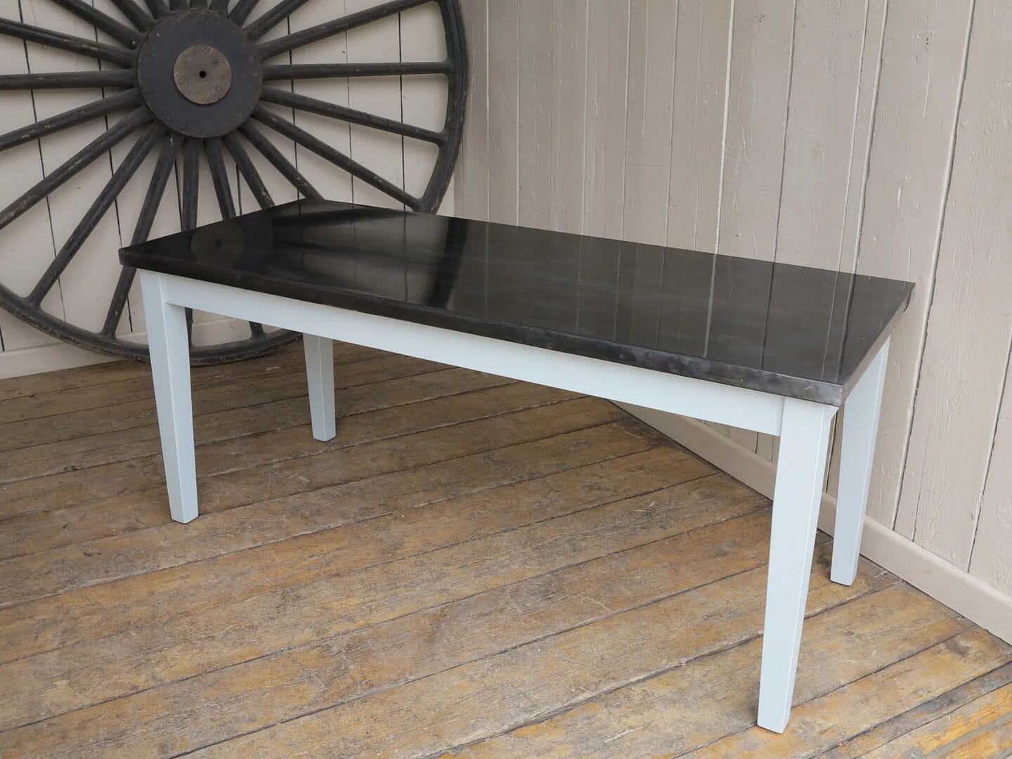 Bespoke Antiqued Zinc Kitchen Table With Painted Base - D1301