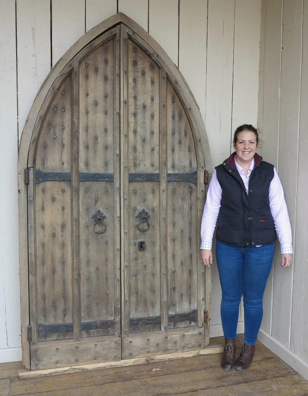 Old Antique Oak Church Doors with Working Lock & Key - 7043a