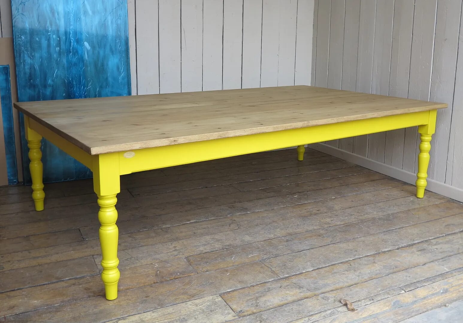 Large Bespoke Wooden Plank Top Table with Painted Base - D1306