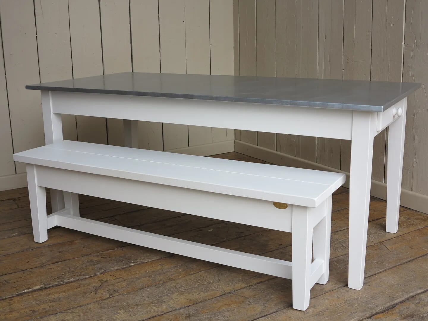 Bespoke Matt Zinc Kitchen Table With Painted Bench - D1308