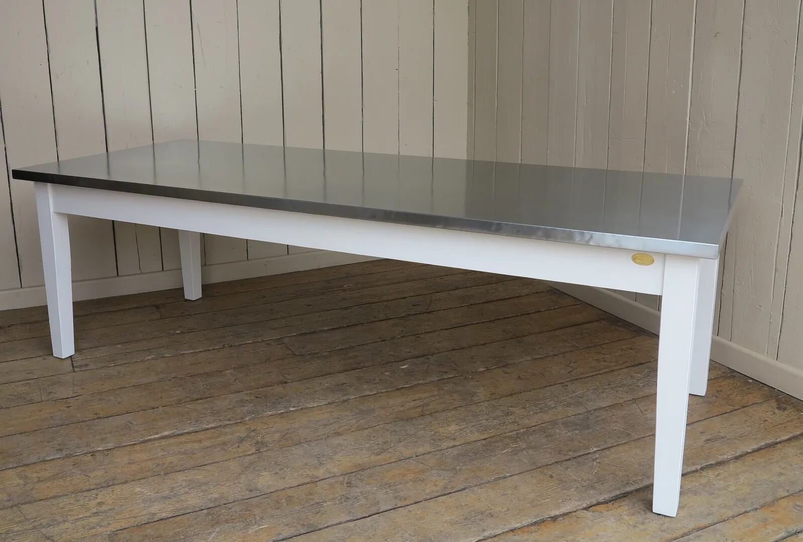 Natural Zinc Handmade Kitchen Table With Painted Base - D1314