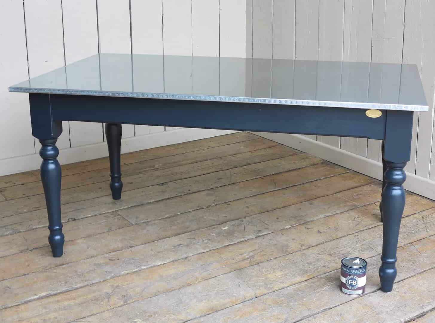 Handmade Natural Zinc Kitchen Table With Painted Base
