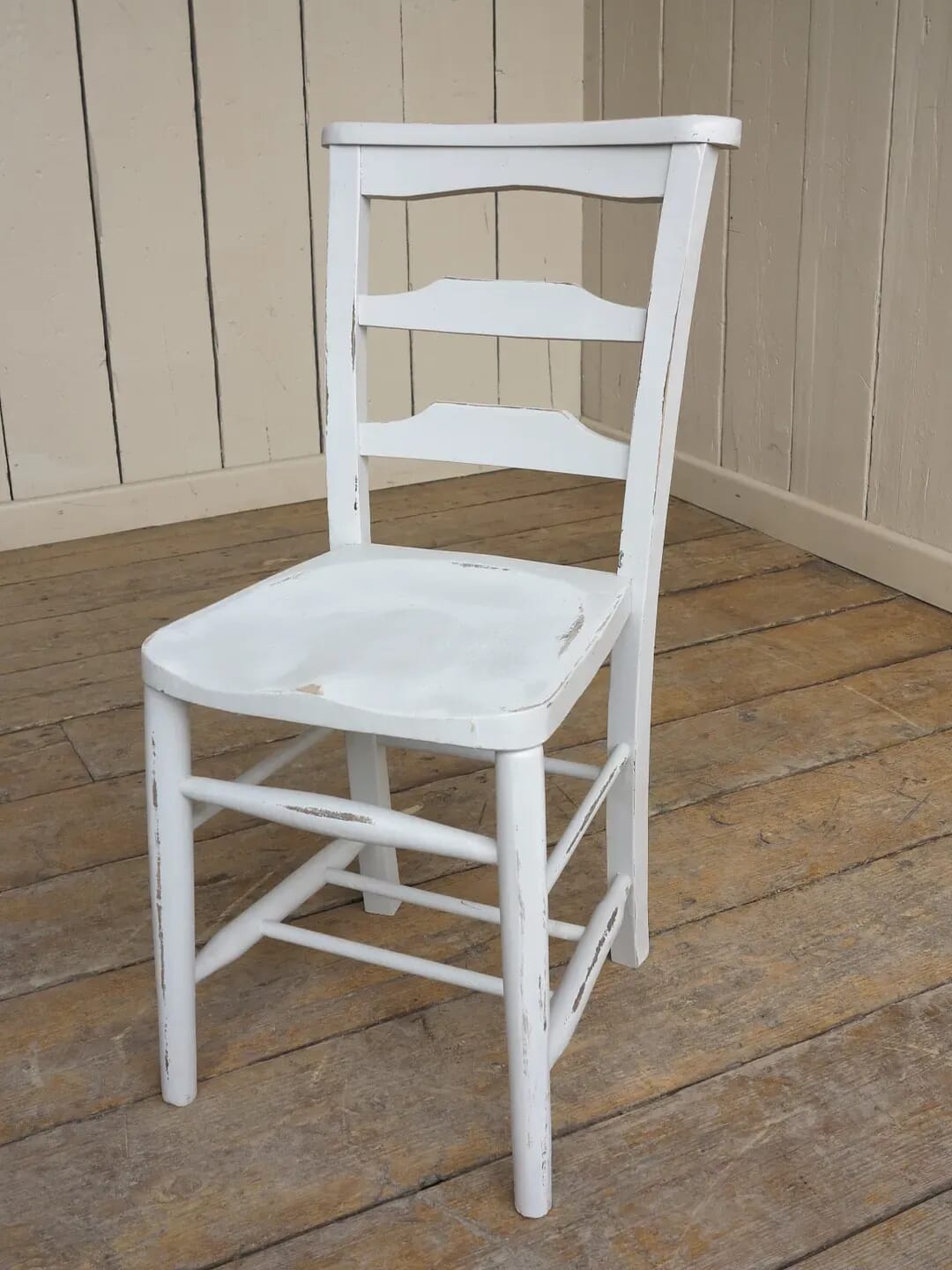 Reclaimed Distressed Painted Wooden Church Chairs - 8359b