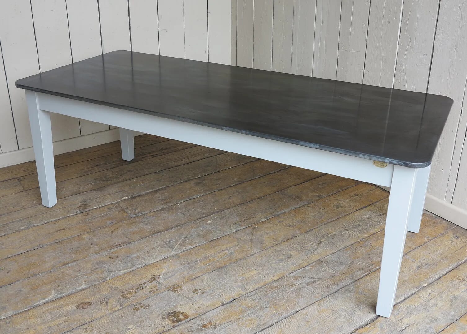 Handmade Aniqued Zinc Kitchen Table With Painted Base - D1322