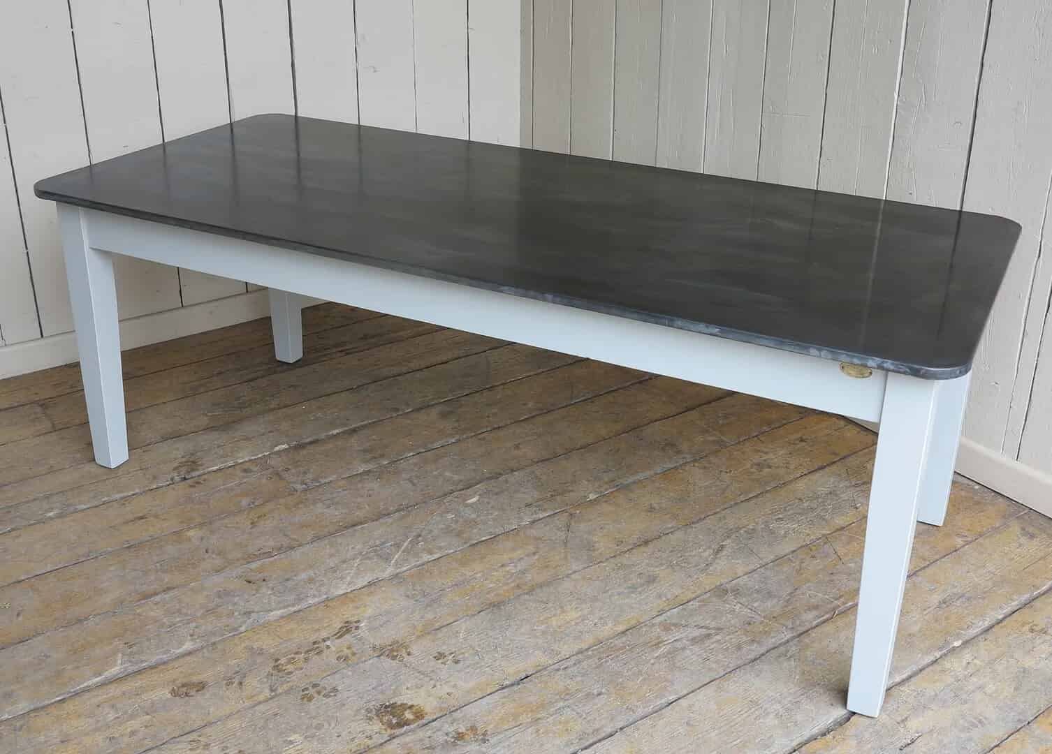 Handmade Aniqued Zinc Kitchen Table With Painted Base