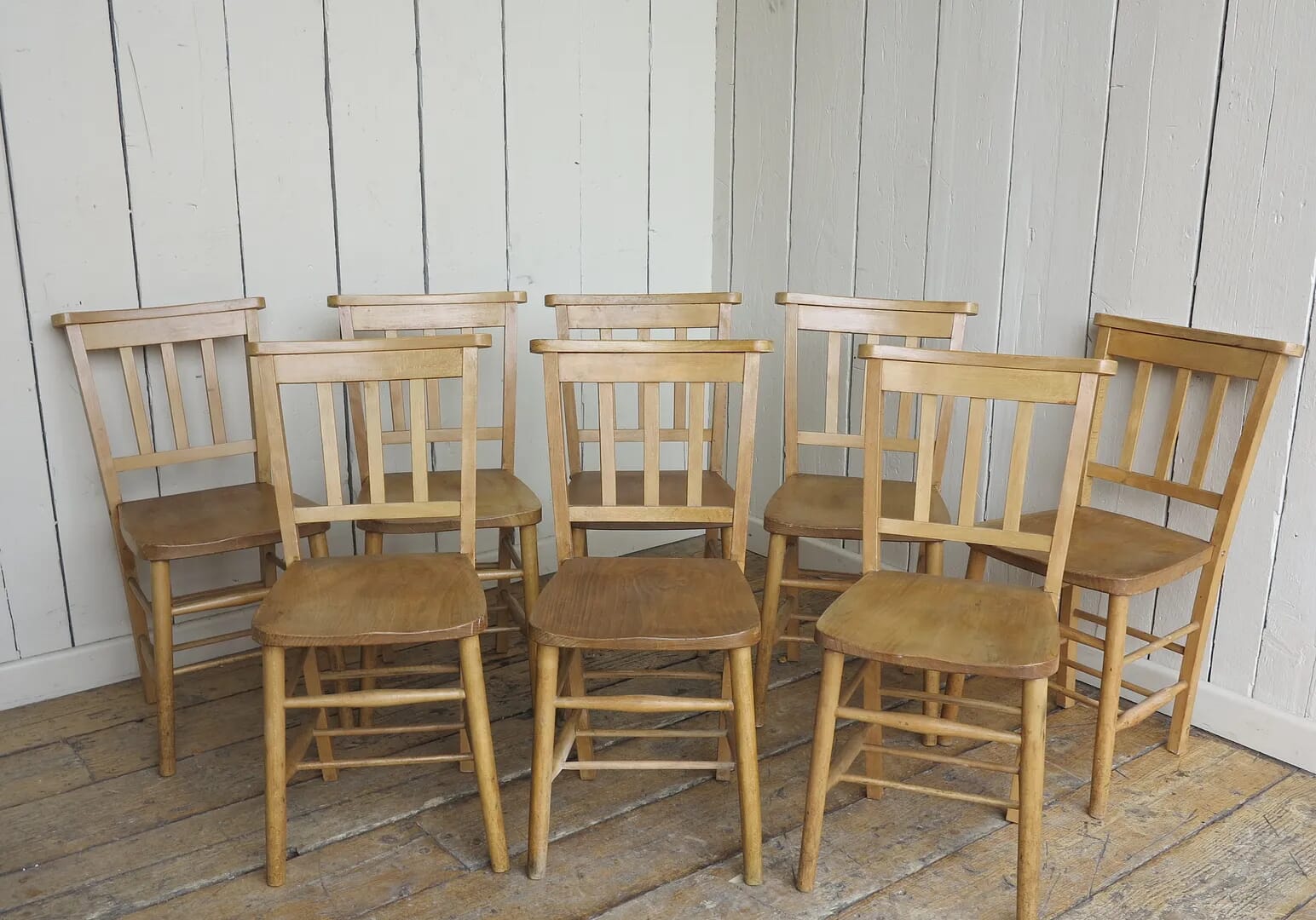 Set of 8 Antique Church Chairs without Bible Backs - 8352b