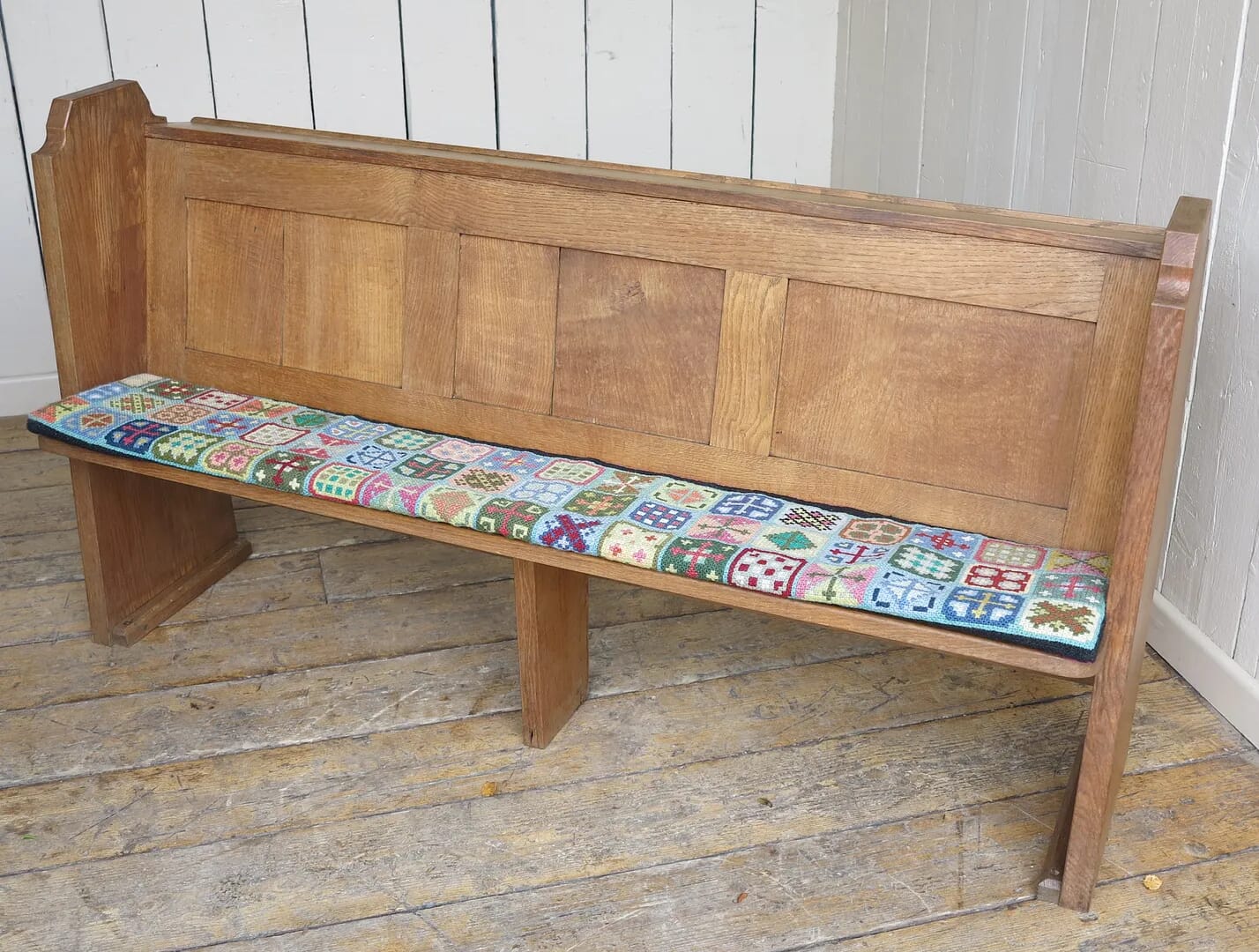 Solid Oak Antique Church Pew with Book Holder - 8358C