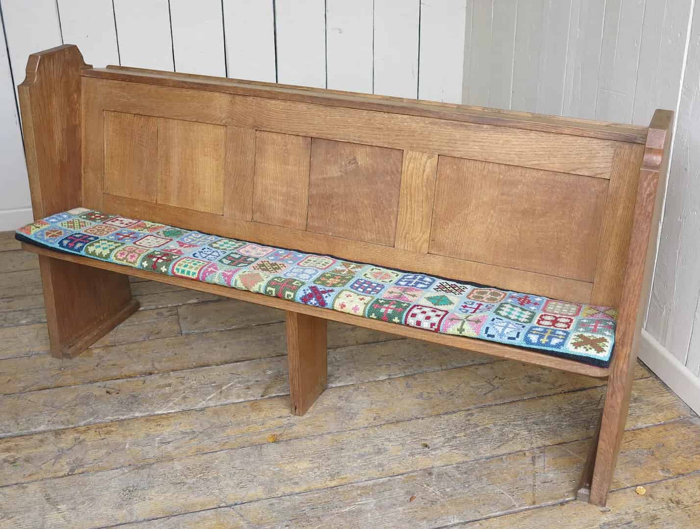 Solid Oak Antique Church Pew with Book Holder