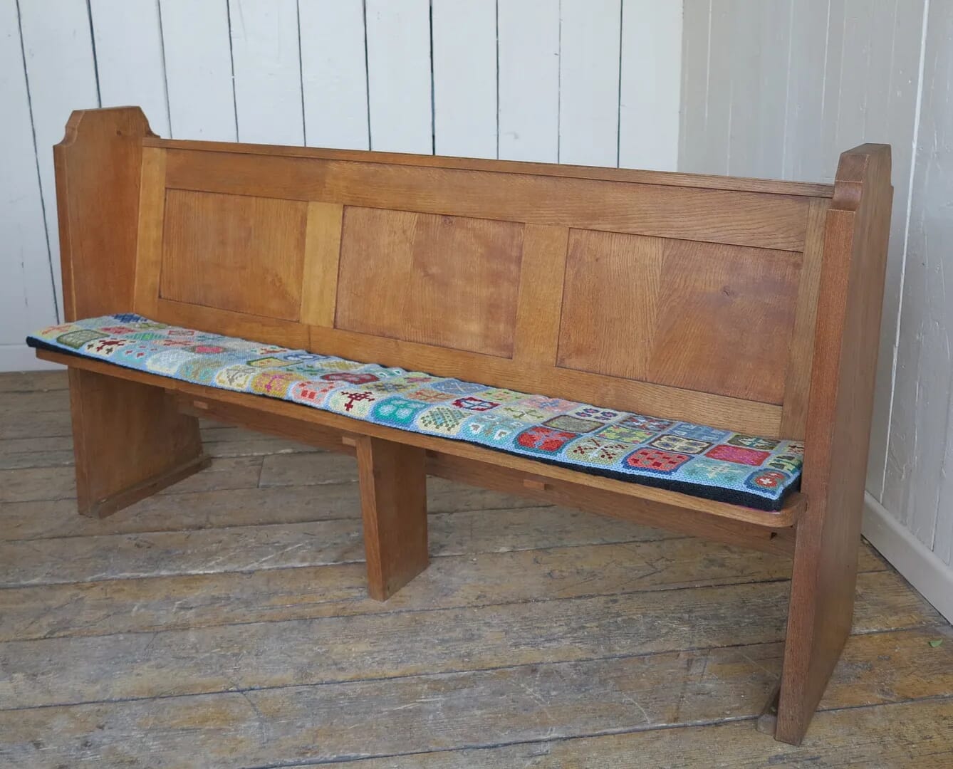 Reclaimed Antique Solid Oak Church Pew with Book Holder - 8358D