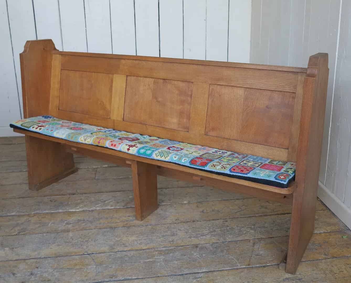 Antique Solid Oak Church Pew with Book Holder