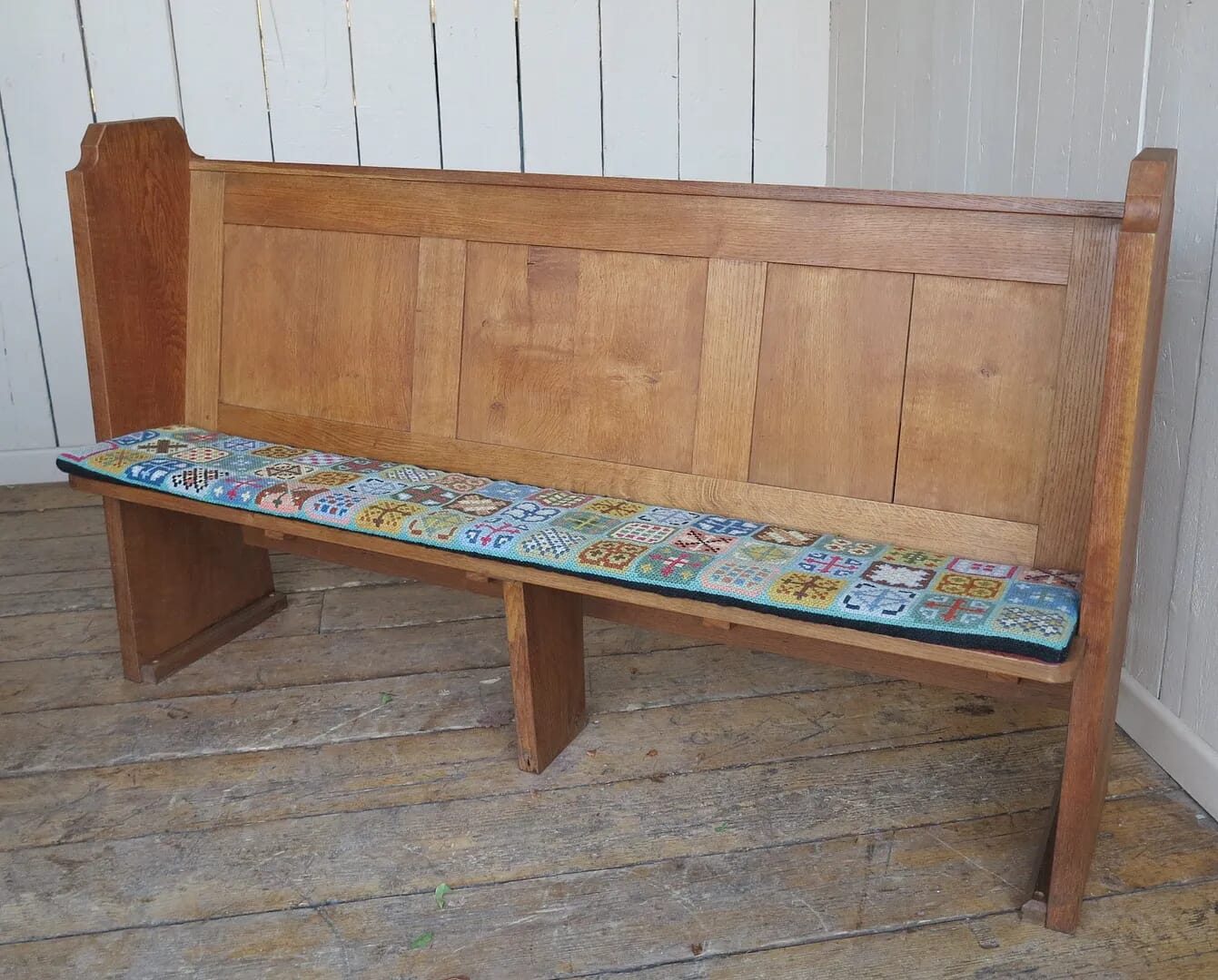 Antique Solid Oak Church/Chapel Pew with Book Holder - 8358E