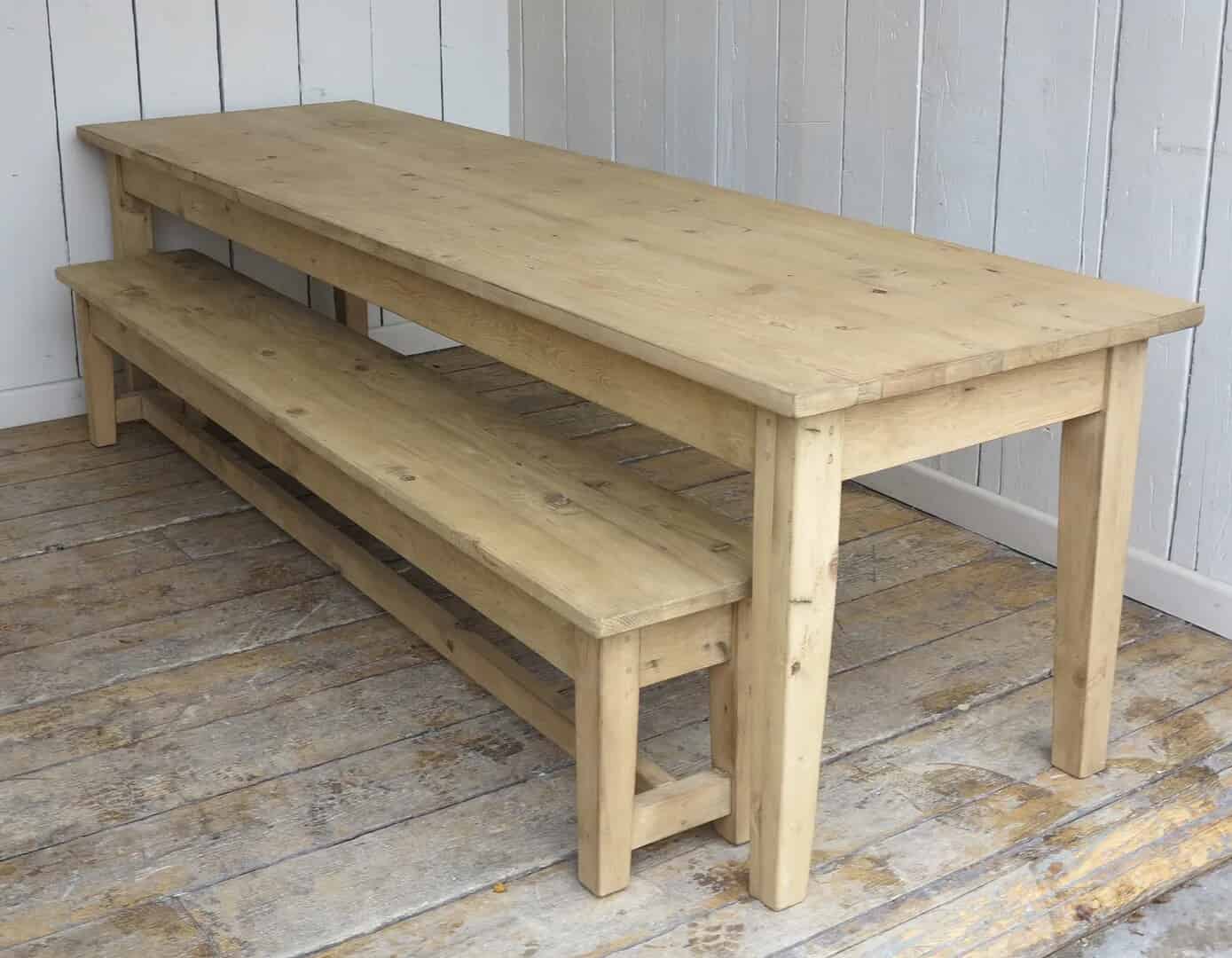 Wooden Waxed Plank Top Kitchen Farmhouse Table and Bench