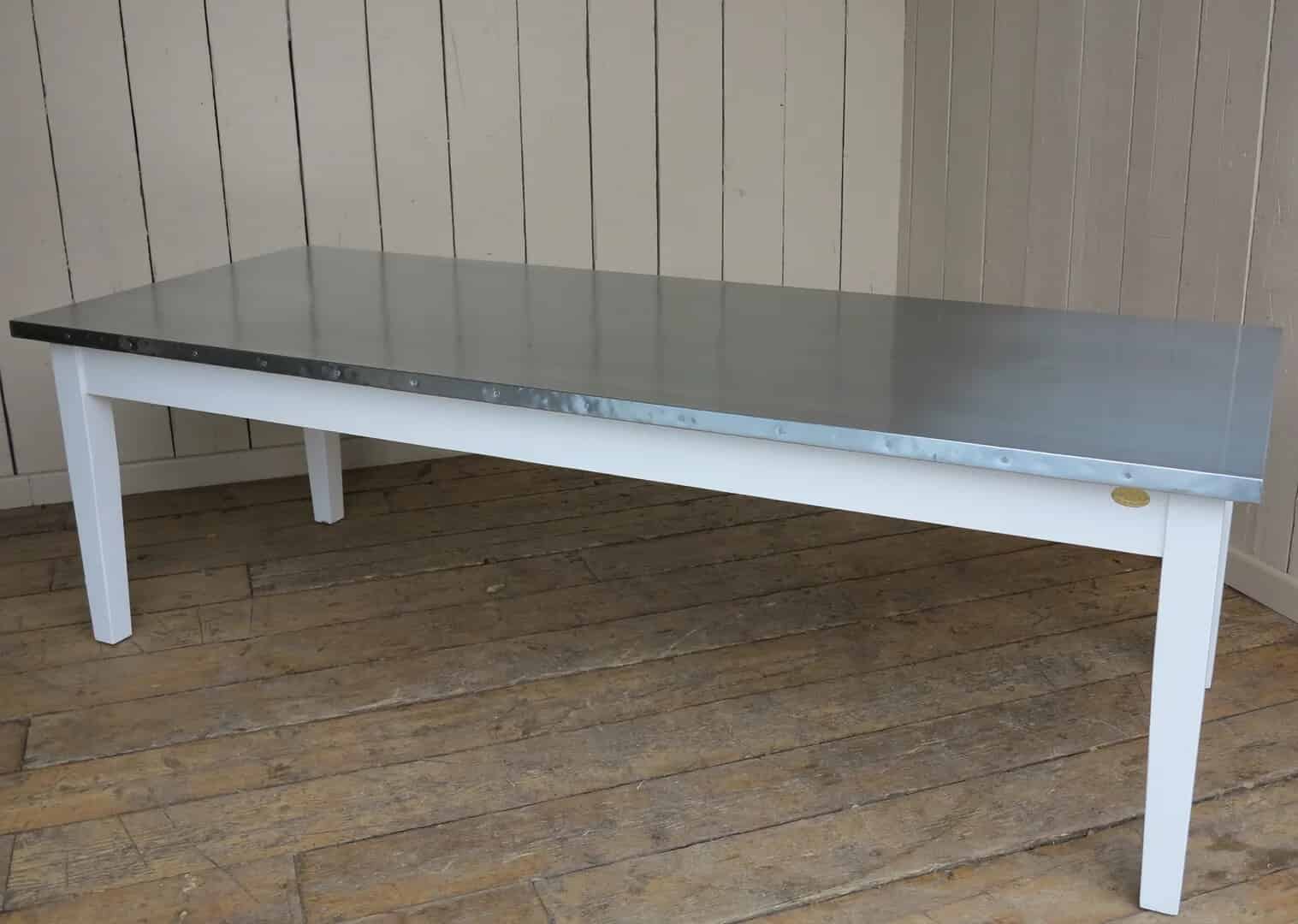 Natural Zinc Bespoke Kitchen Table With Painted Base