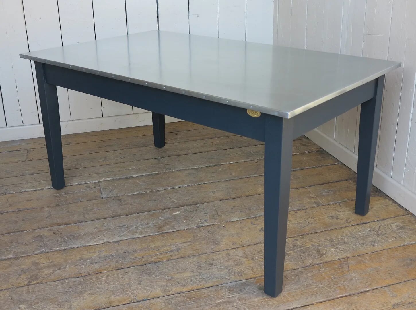 Handmade Natural Zinc Dining Table With Painted Base - D1336