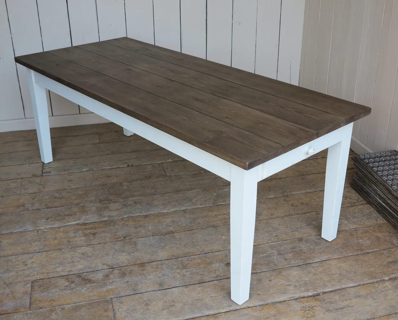Bespoke Wooden Plank Top Kitchen Table with a Drawer - D1339