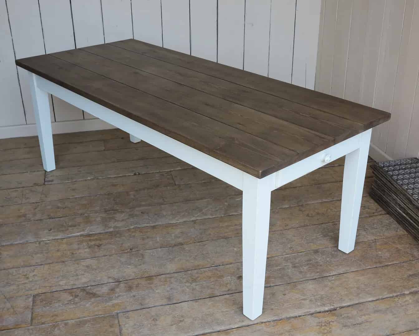 Bespoke Wooden Dark Plank Top Table with Painted Base