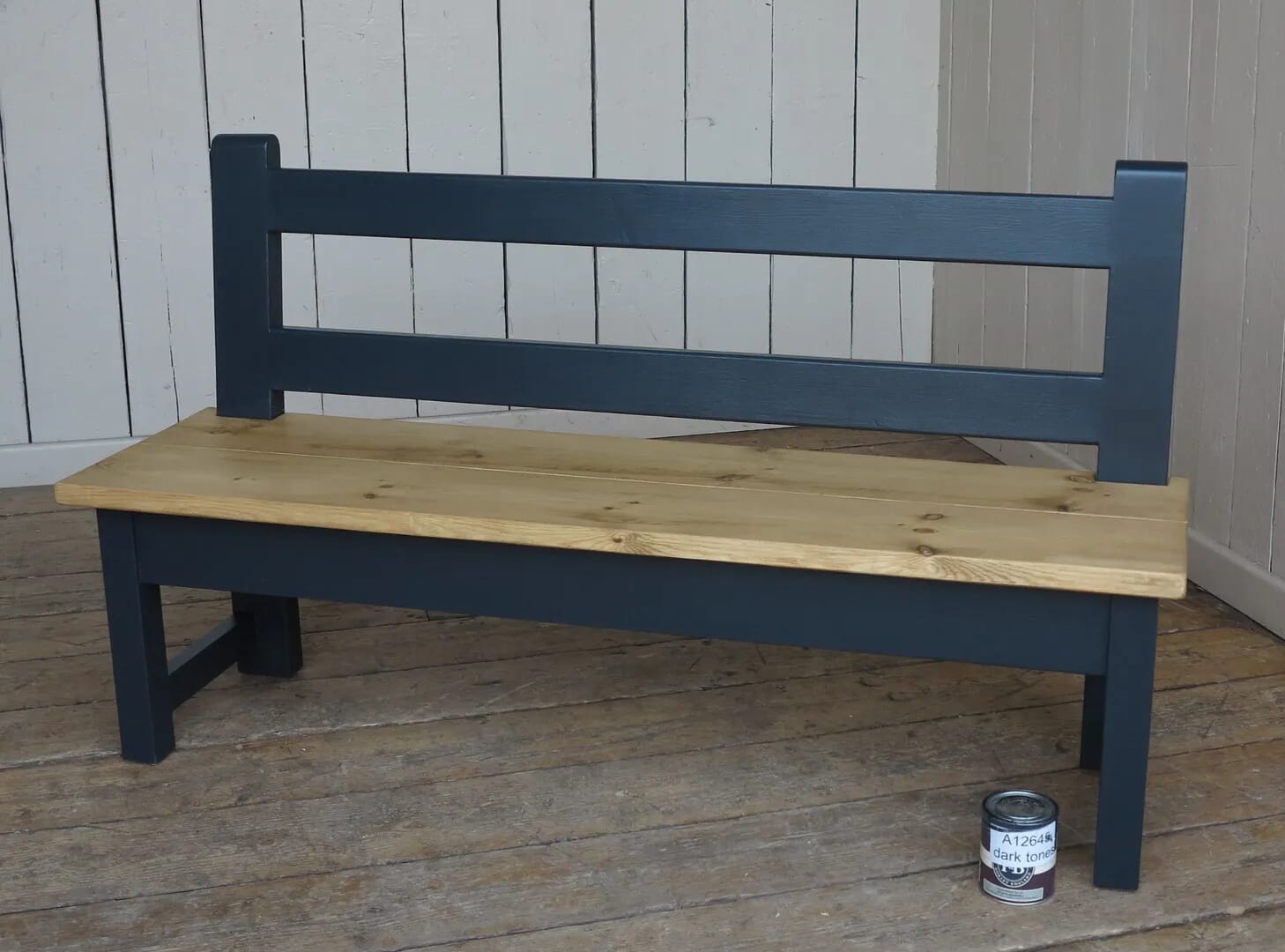 Bespoke Handmade Wooden Plank Top Bench with Back - D1340