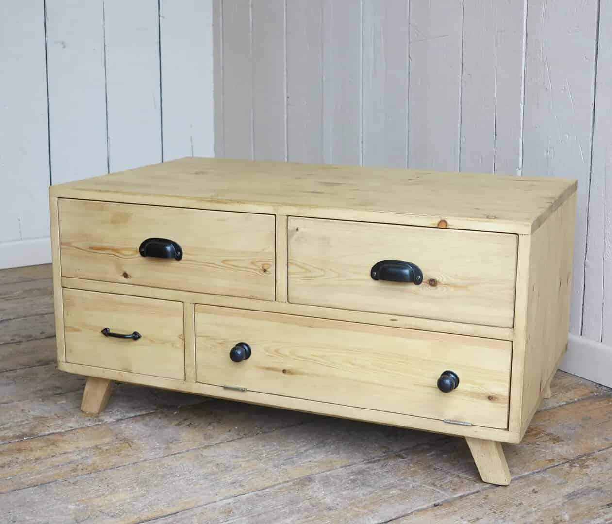 Waxed Reclaimed Pine Storage Cupboard Drawer Unit