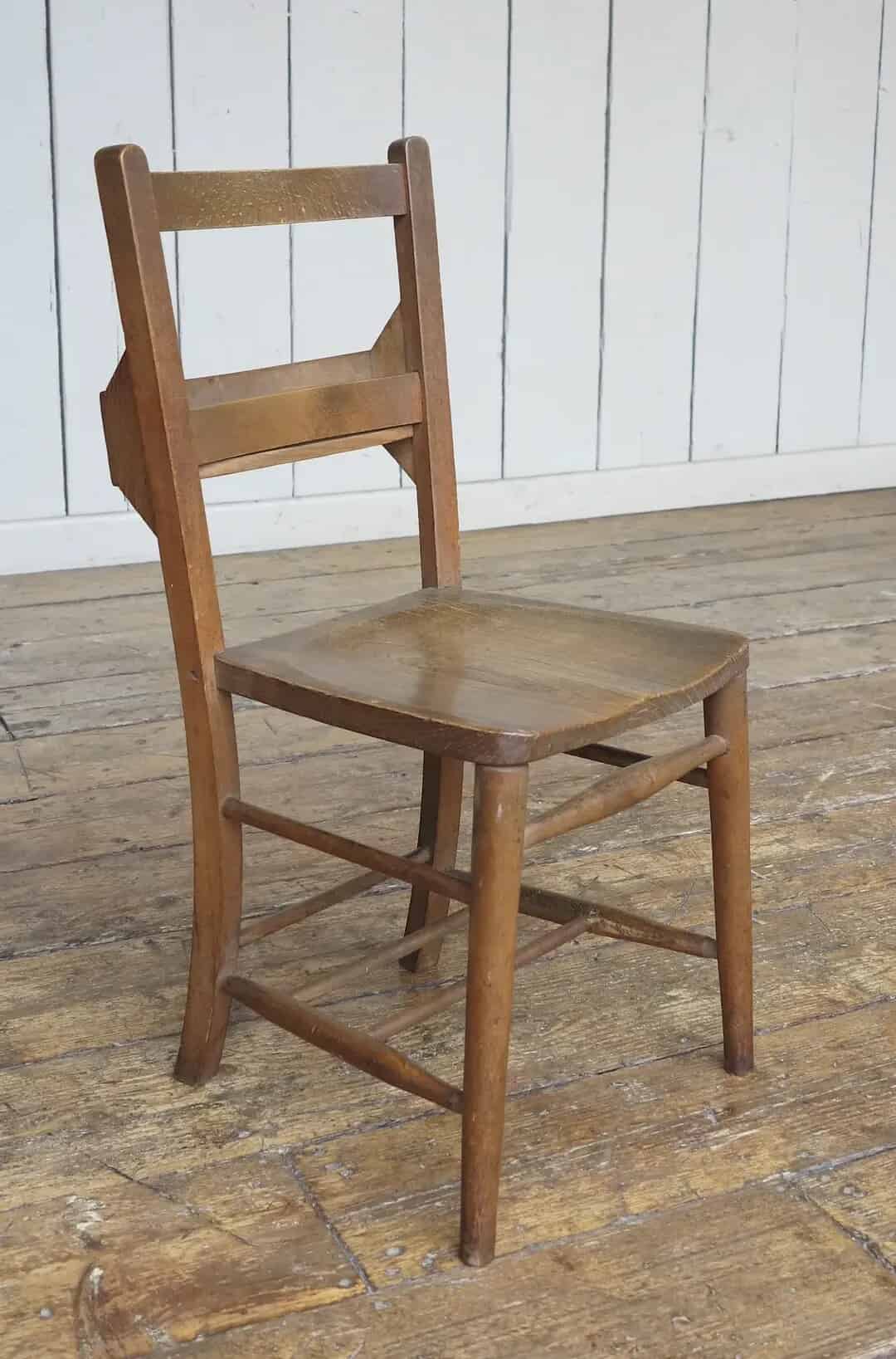 Antique Beech and Elm Church Chairs with Bible Backs