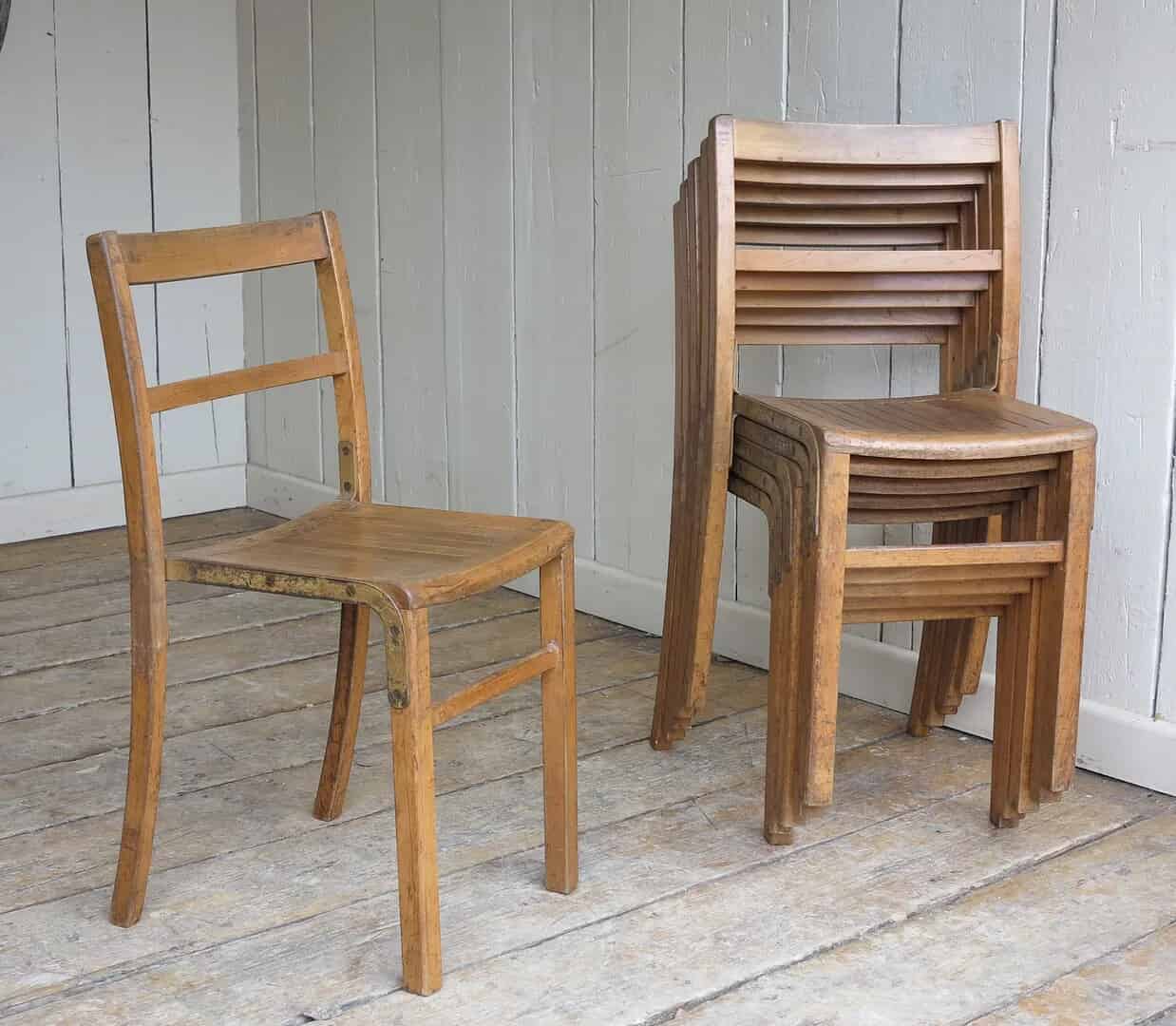 Reclaimed Wooden & Iron Vintage Stacking Chairs