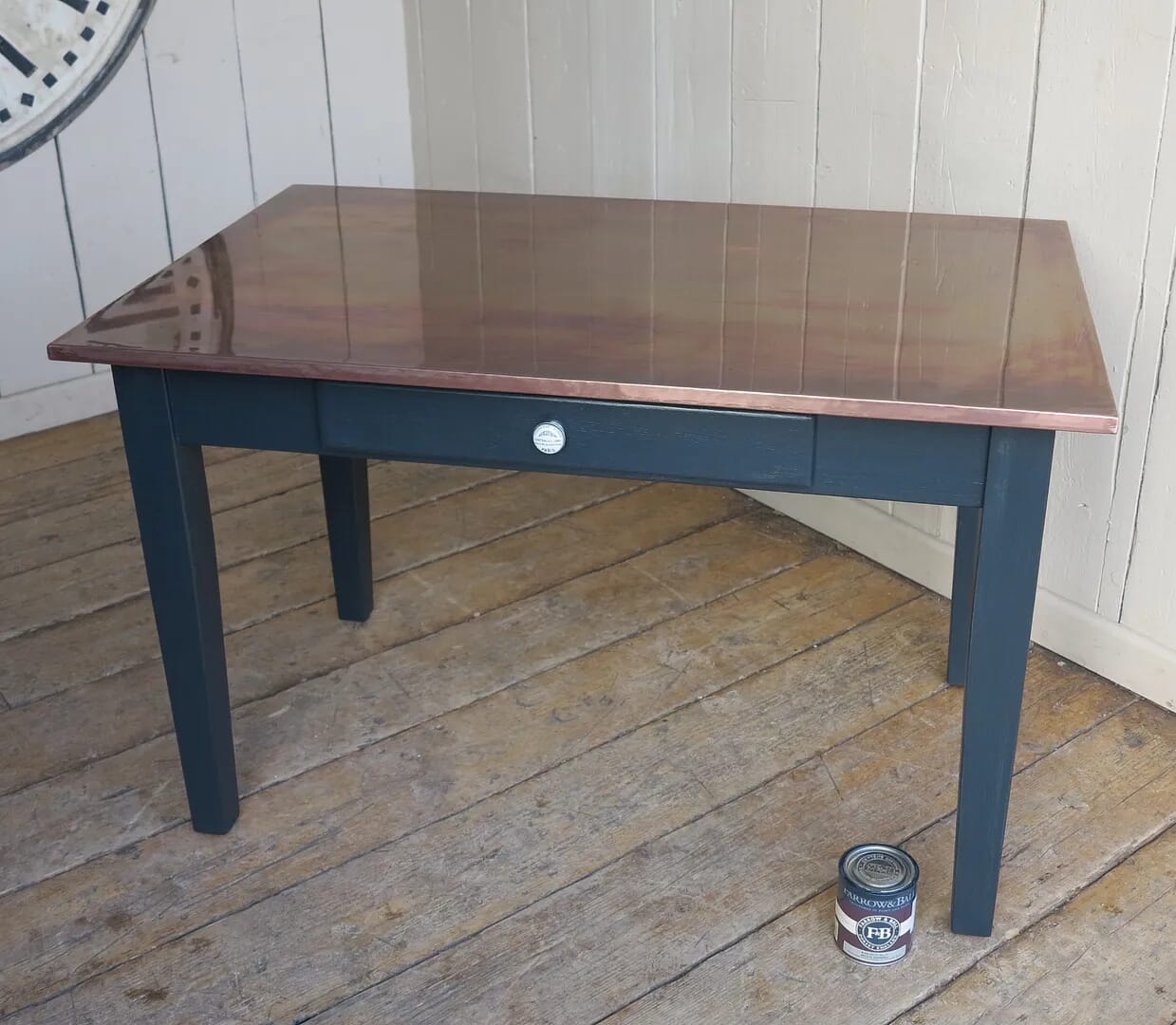 Handmade Antiqued Copper Kitchen Table with Drawer - D1350