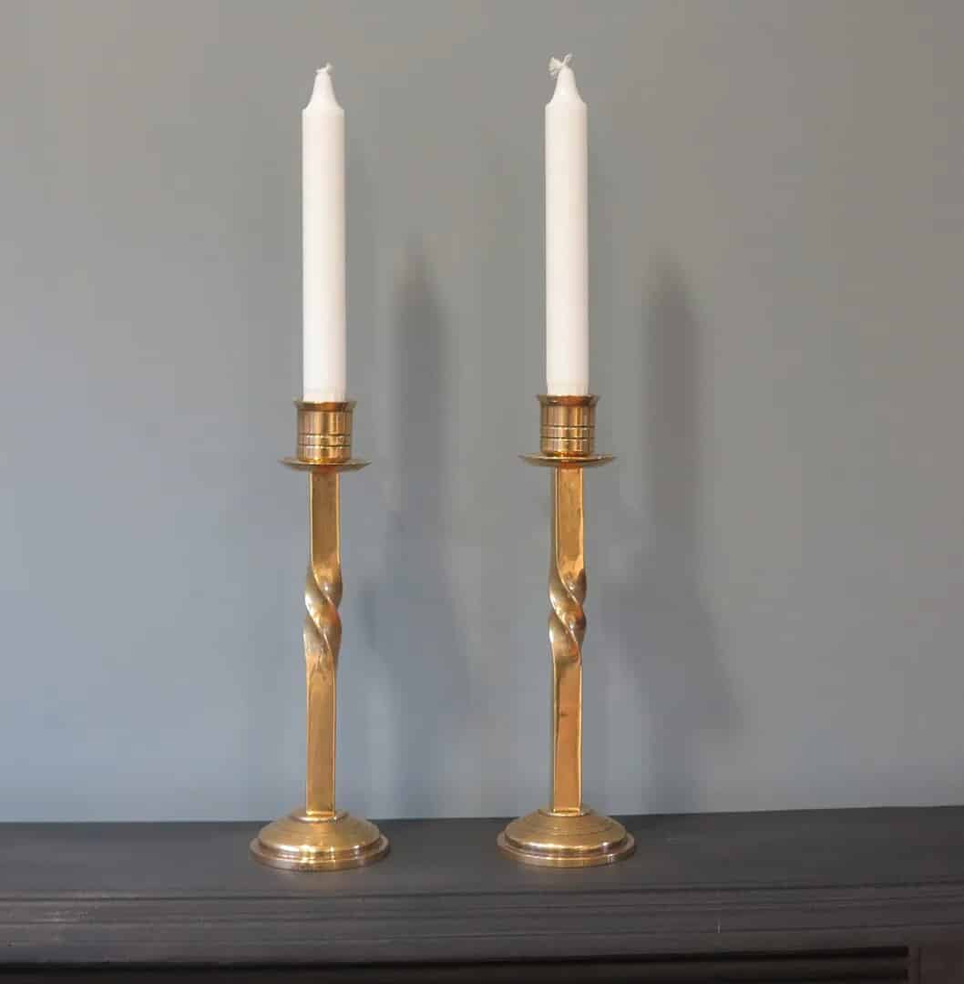 Pair of Original Solid Brass Barley Twist Candlesticks