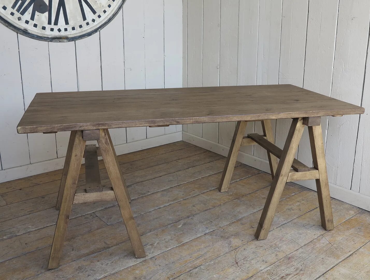Bespoke Wooden Plank Top Kitchen Table with A Frame Base - D1366
