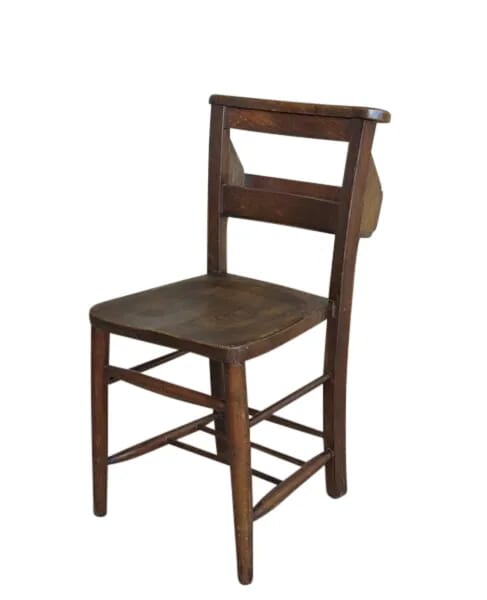 Antique Wooden Dark Church Chairs with Bible Backs - 8416