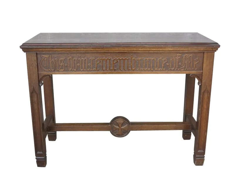 Antique Gothic Solid Oak Church Altar Side Table - 4397b
