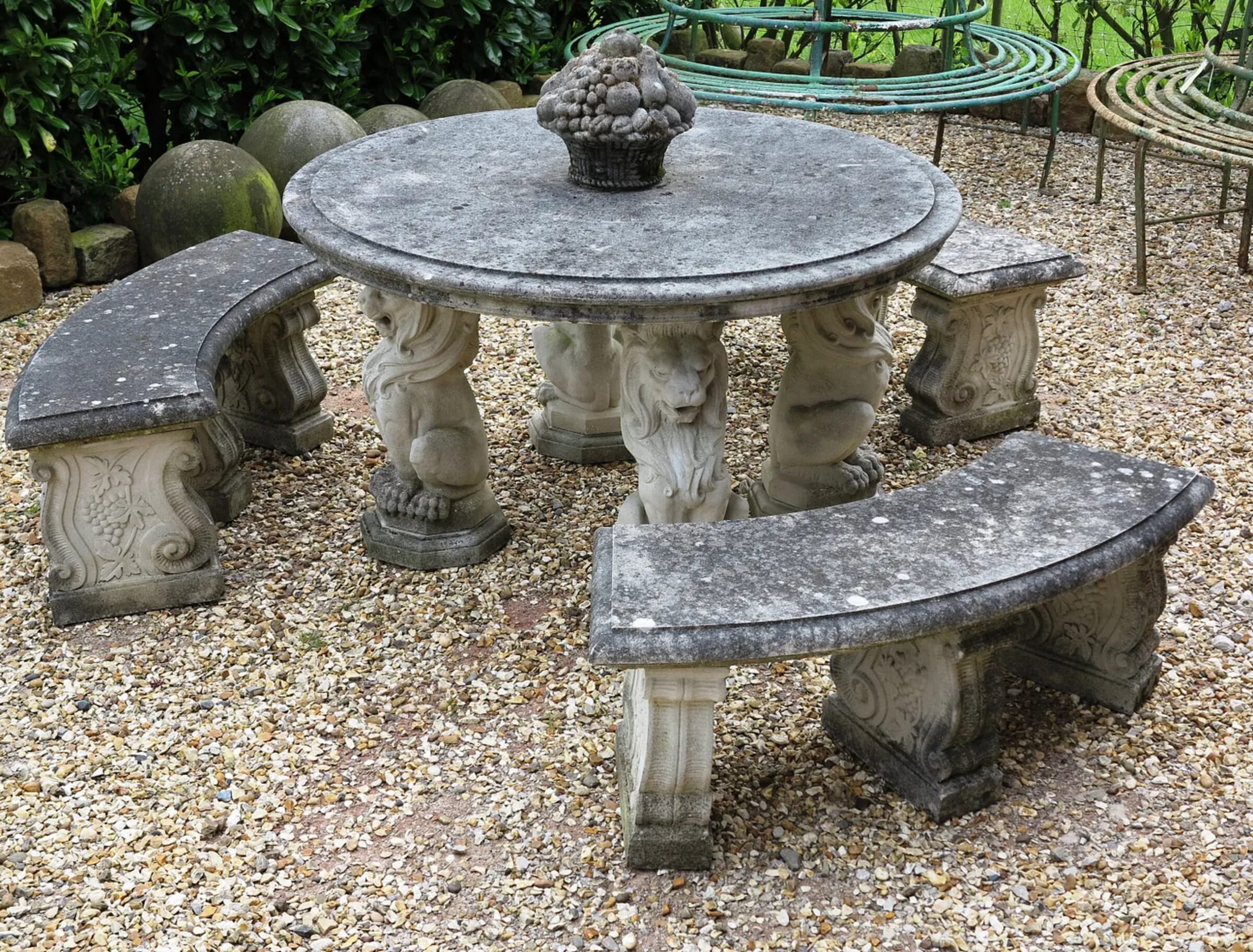 Reconstituted Stone Round Garden Table and Bench Set