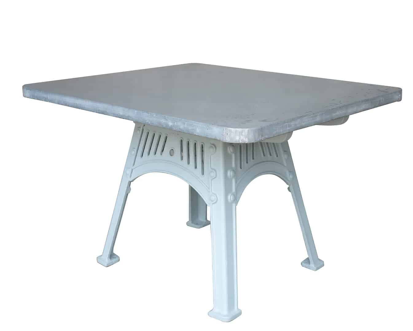 Bespoke Distressed Zinc Table with Cast Iron Painted Base