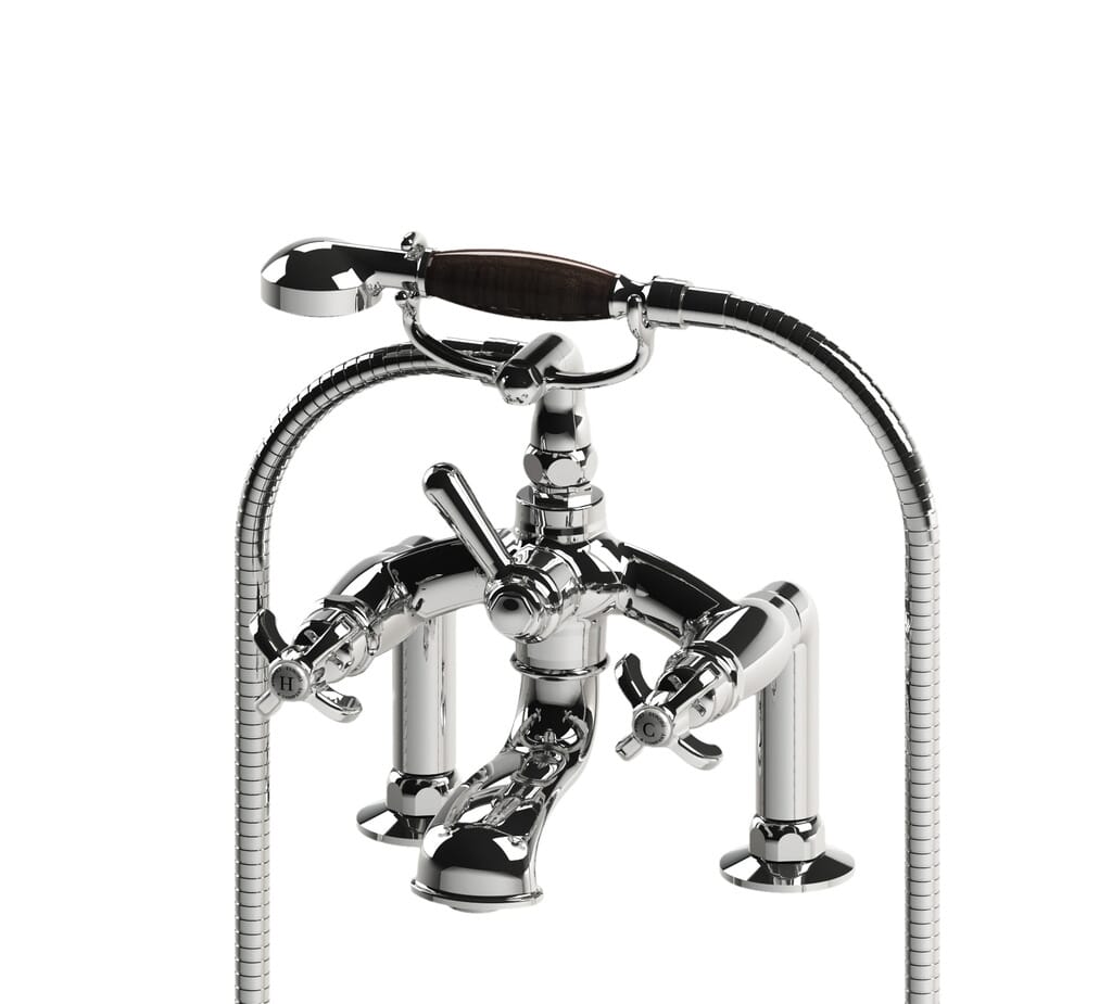 Thomas Crapper 1920 Cross Head Deck Mounted Bath Shower Mixer Taps - TCBW1920702BSMDCP