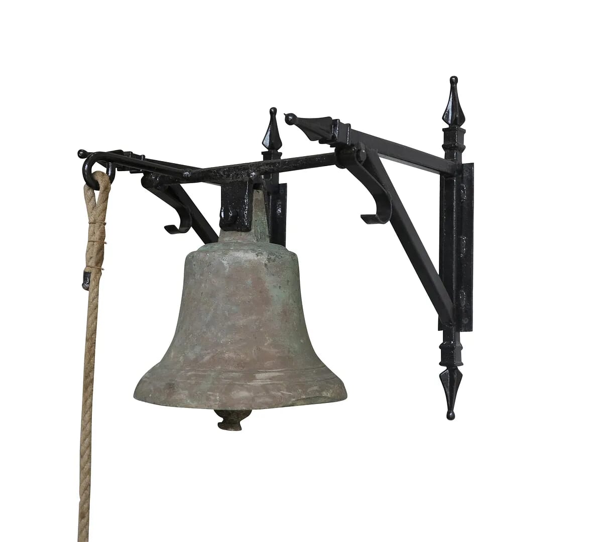 Antique Wall Mounted Bronze Calling Bell and Clapper - 8484