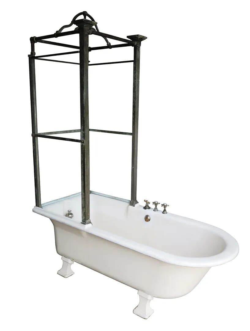 Antique Bathroom Cast Iron Canopy and Glass Shower Bath - 8541
