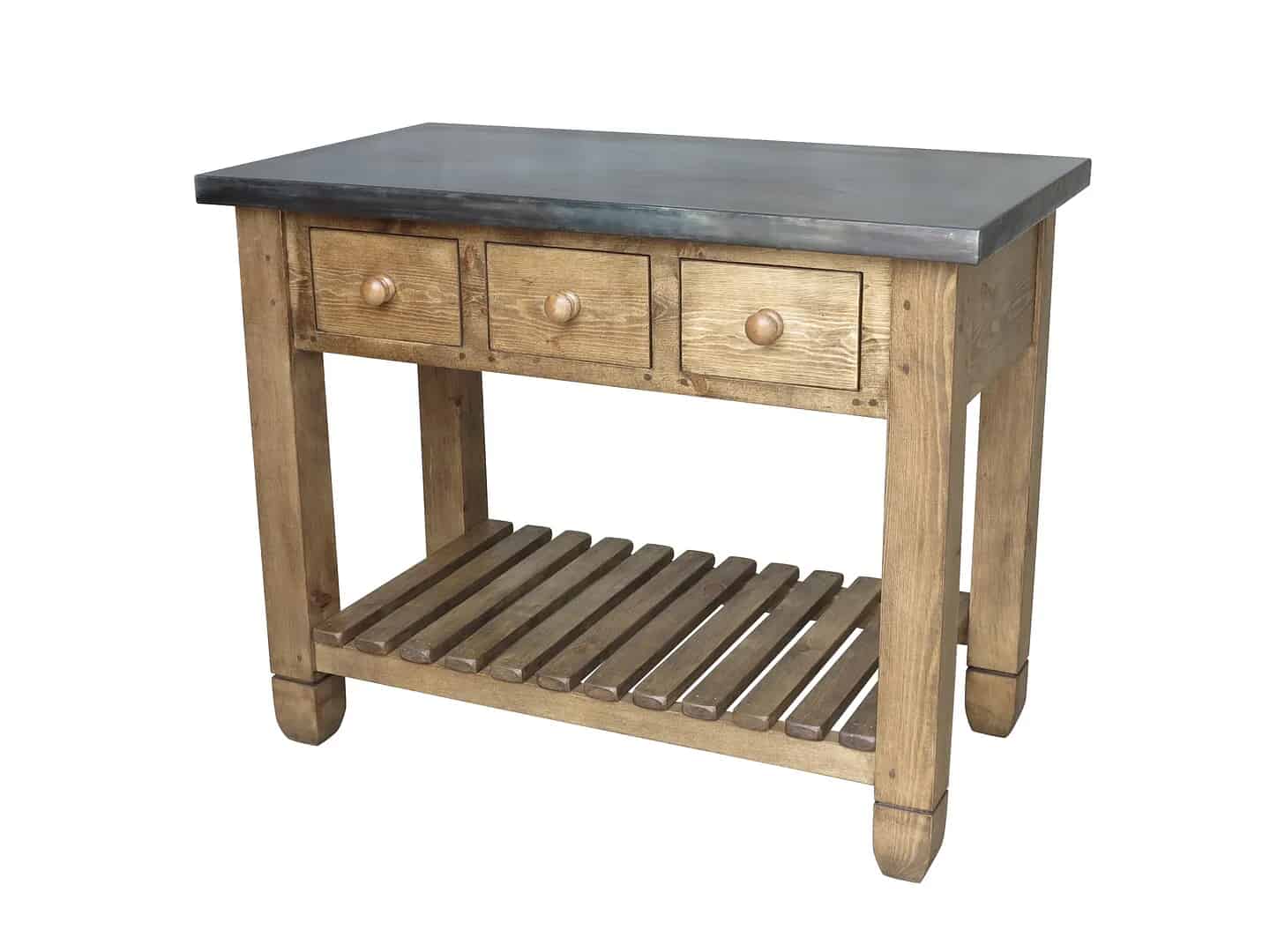 Bespoke Zinc Top Kitchen Unit with Wooden Base & Drawers