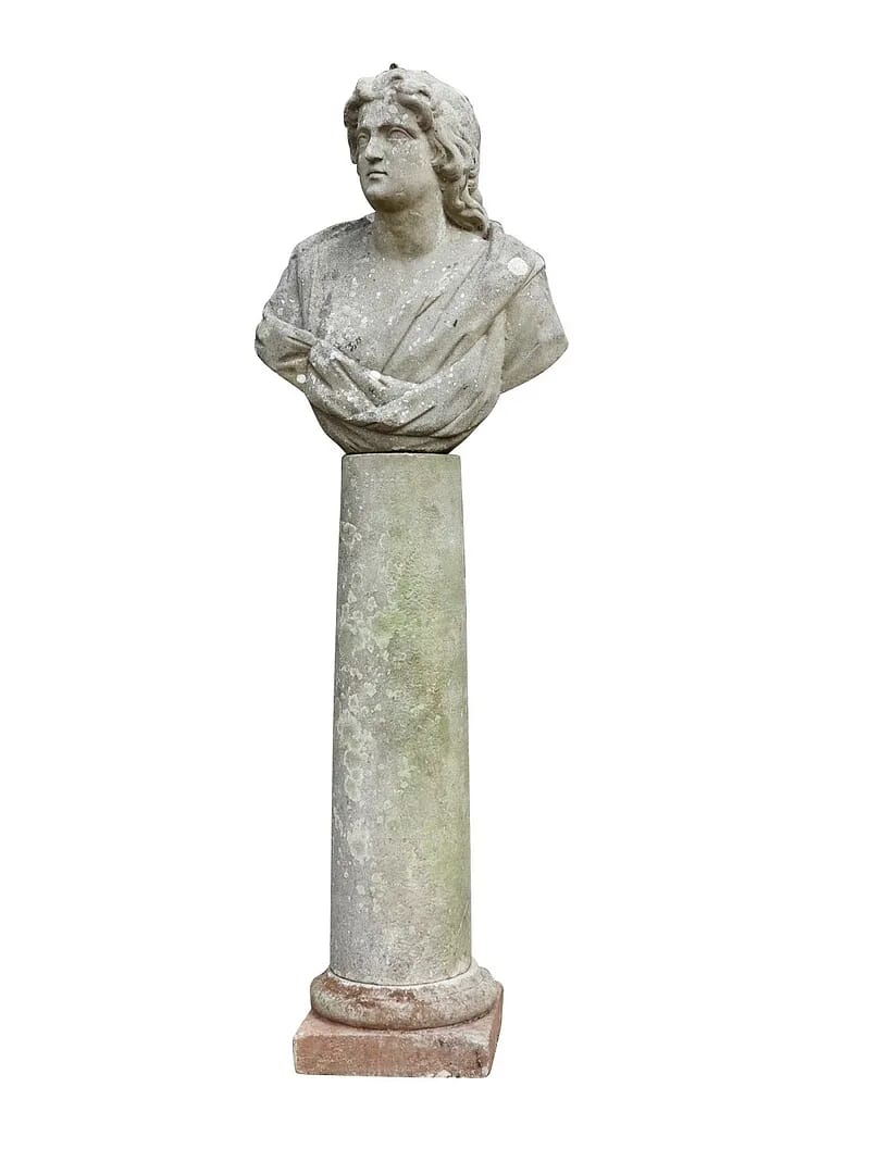 Reconstituted Stone Chilstone Statue of a Man on Base - 8611