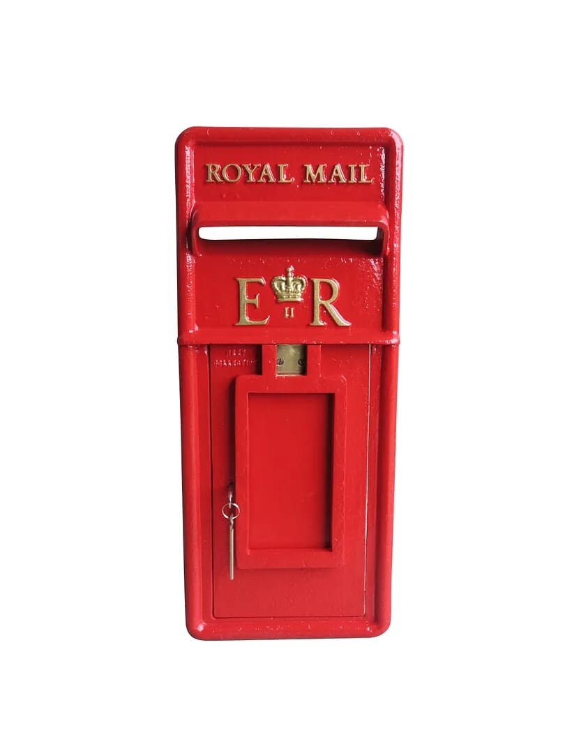 Original ER II Cast Iron Red Post Box Front with Lock - 8604