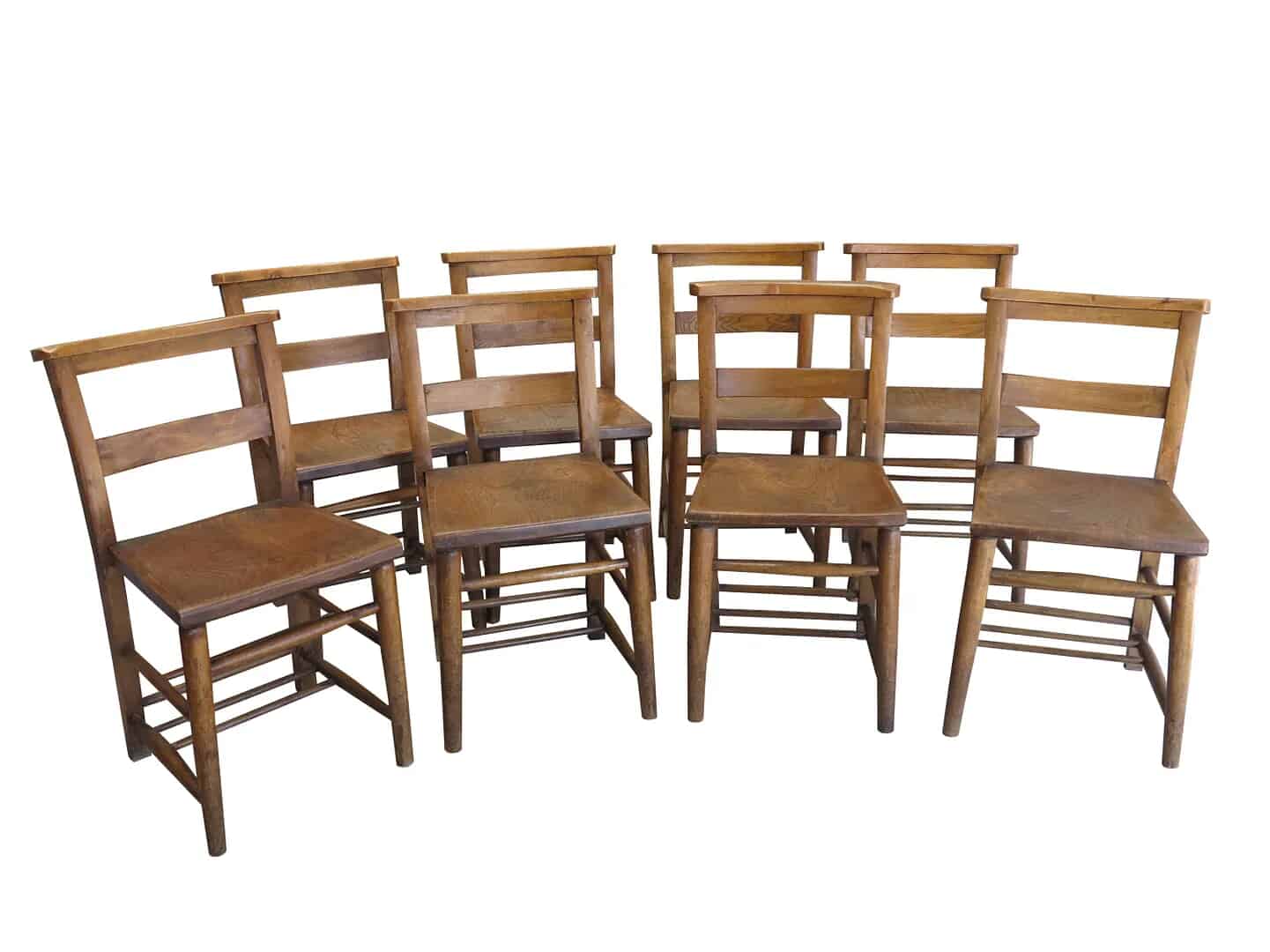 Set of 8 Antique Salvaged Church or Chapel Chairs